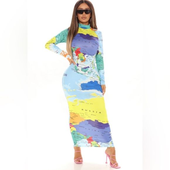 Fashion Nova Around the world midi dress - Picture 1 of 12